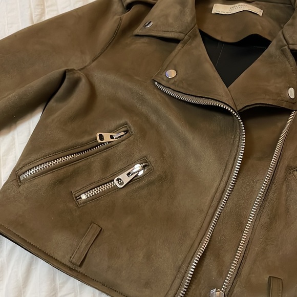 Olive green suede Zara Moto biker jacket - Picture 3 of 4